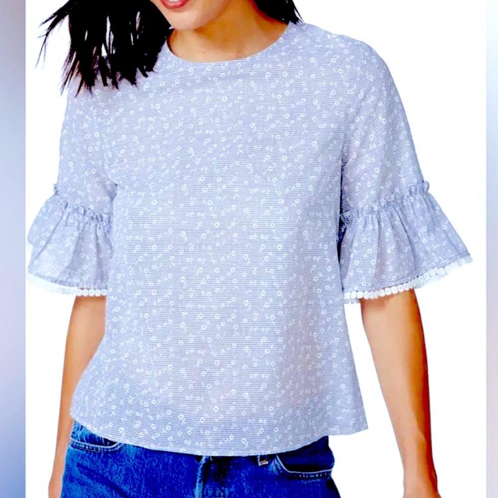 Floral Stripe Ruffle Cuff Top COURT & ROWE